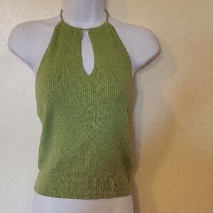Moda International Green Halter Keyhole Knit Halter Top